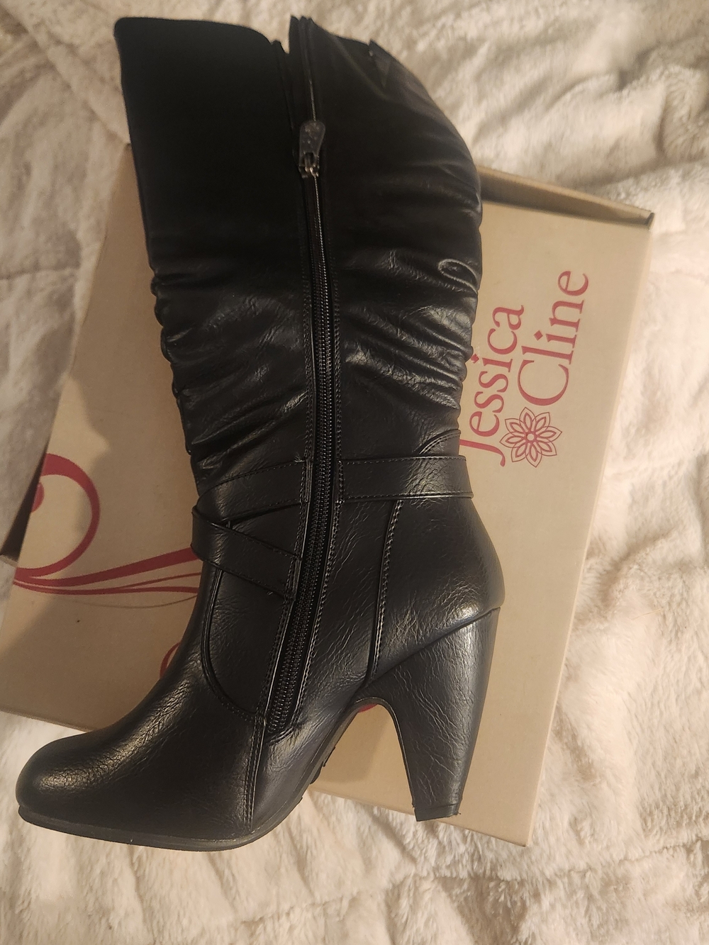 Jessica Cline Black Mid-Calf Heeled Boots 6 BNWT